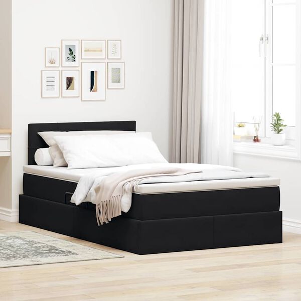 vidaXL Cama com Armazenamento com colch&atilde;o Preto 120 x 190 cm Veludo