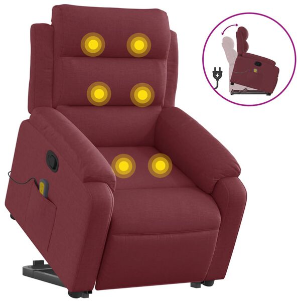 vidaXL Poltrona de massagens reclin. elevat&oacute;ria tecido vermelho tinto