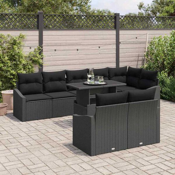 vidaXL Conjunto de Sof&aacute; de Jardim com almofada Ajust&aacute;vel 9 pcs Preto