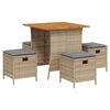 vidaXL 5 pcs conjunto de jantar p/ jardim com almofad&otilde;es vime PE bege