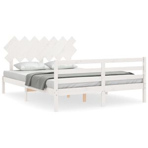 vidaXL Estrutura de cama com cabeceira 140x200cm madeira maci&ccedil;a branco