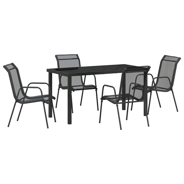 vidaXL Conjunto de Jantar para Jardim 5 pcs Preto A&ccedil;o revestido a p&oacute;