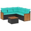 vidaXL Conjunto de sof&aacute; de jardim com 6 pe&ccedil;as e almofadas em rattan sint&eacute;tico preto