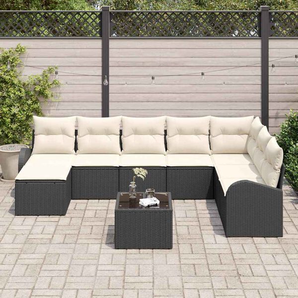 vidaXL Conjunto de Sofá de Jardim 9 pcs Preto Rattan Sintético