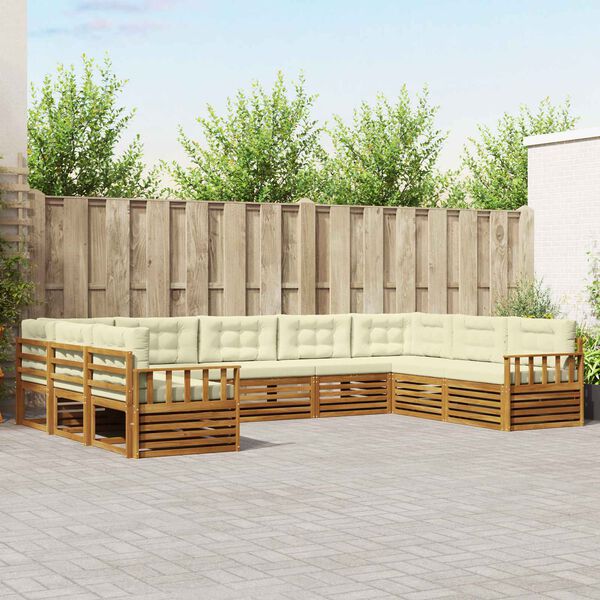 vidaXL Conjunto de Sof&aacute;s para Exterior 9 pcs Natural e Creme