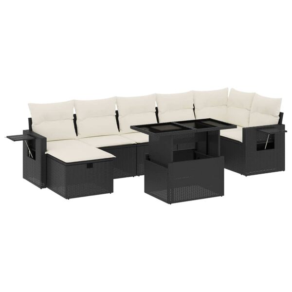 vidaXL 8 pcs conjunto sof&aacute;s de jardim com almofad&otilde;es vime PE preto