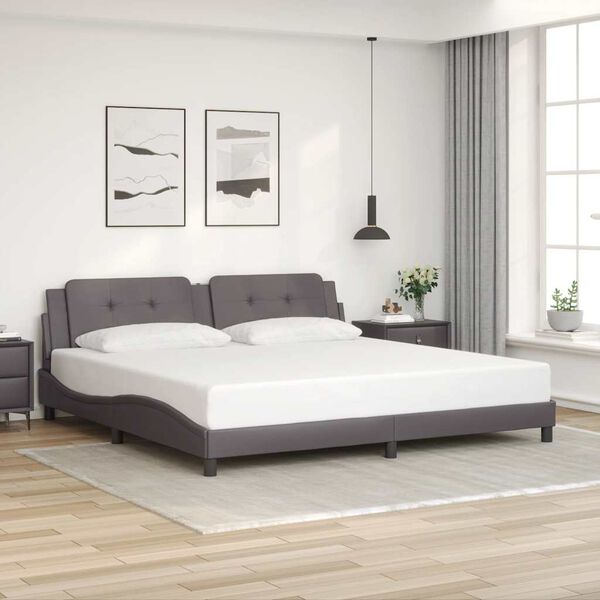 vidaXL Estrutura de cama sem colch&atilde;o Zadar 200x200cm couro artificial cinzento