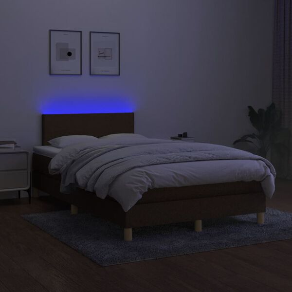 vidaXL Cama box spring c/ colch&atilde;o/LED 120x200cm tecido castanho-escuro