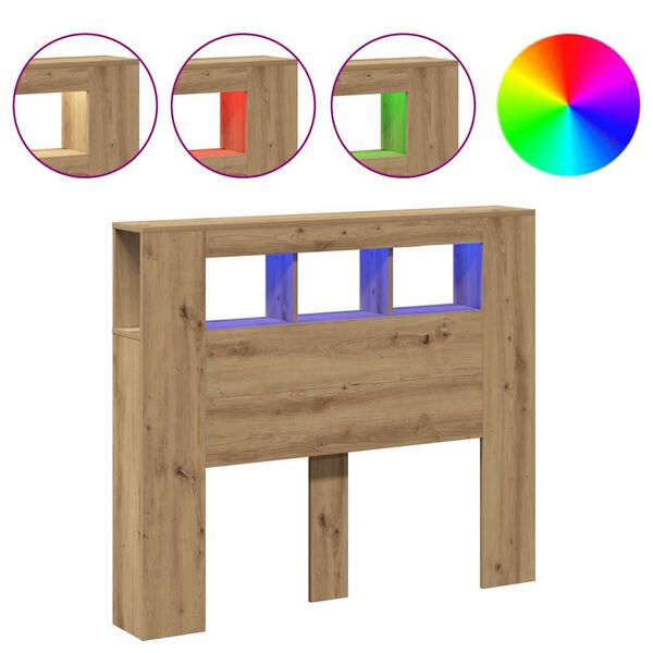 vidaXL Cabeceira com luzes LED derivados de madeira carvalho artisiano