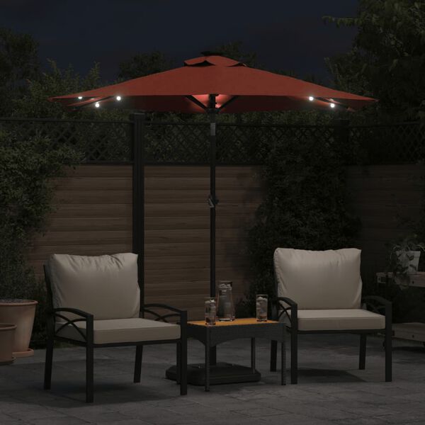 vidaXL Guarda-sol jardim c/LEDs e poste de a&ccedil;o 225x225x212cm terracota