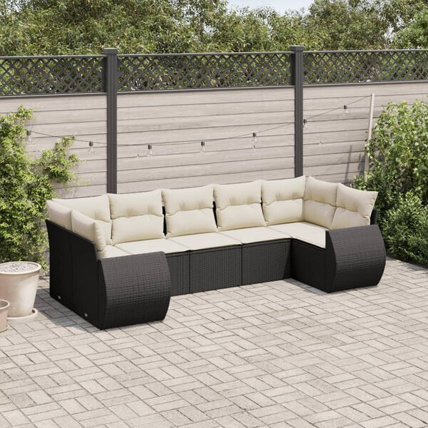 vidaXL 7 pcs conjunto de sof&aacute;s p/ jardim c/ almofad&otilde;es vime PE preto