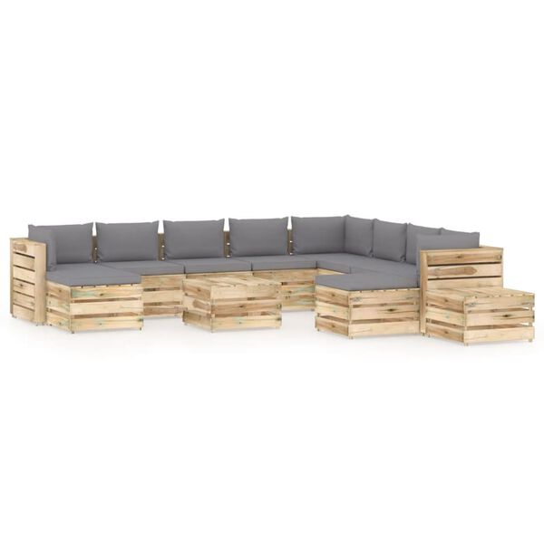 vidaXL 12 pcs conj. lounge jardim c/ almofad&otilde;es madeira impreg. verde