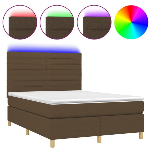 vidaXL Cama box spring c/ colch&atilde;o/LED 140x190cm tecido castanho-escuro