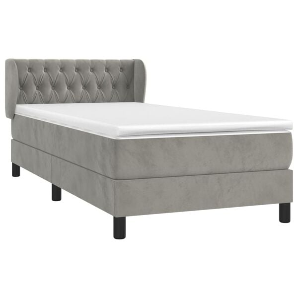 vidaXL Cama com molas/colch&atilde;o 90x190 cm veludo cinza-claro