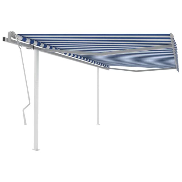 vidaXL Toldo retrátil manual com postes 4x3,5 m azul e branco