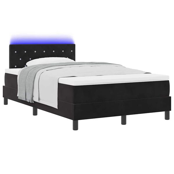 vidaXL Cama Box Spring LED com colch&atilde;o Preto 120 x 200 cm Veludo