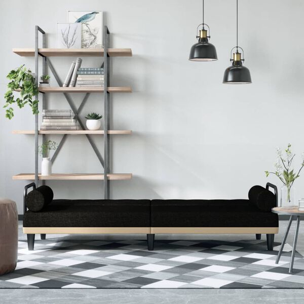 vidaXL Sof&aacute;-cama com apoio de bra&ccedil;os tecido preto