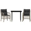 vidaXL 3 pcs conjunto bistr&ocirc; com almofad&otilde;es vime PE cinzento claro