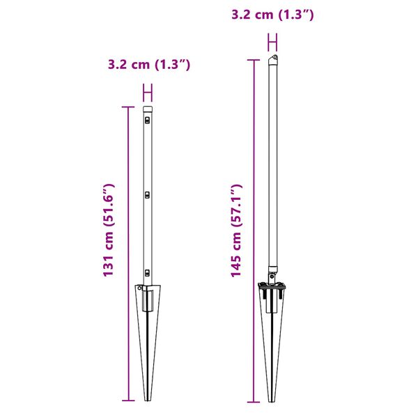 vidaXL Poste de Cerca Outros 52 pcs Cinzeto 3,2 x 3,2 x 100 cm Aço