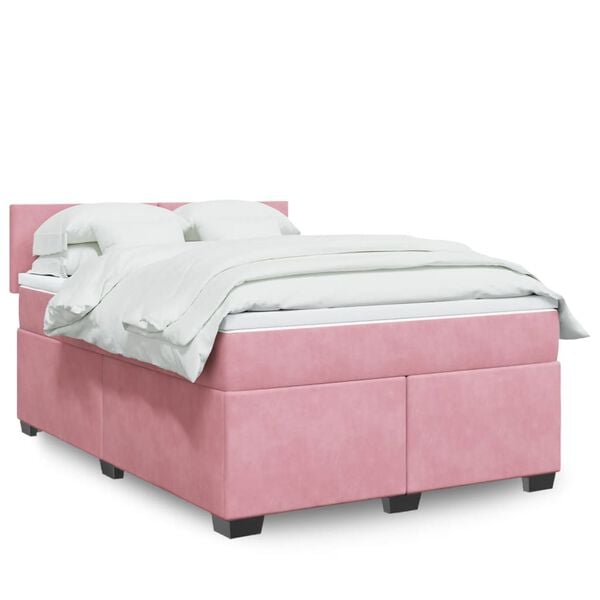 vidaXL Cama com molas/colch&atilde;o 160x200 cm veludo rosa