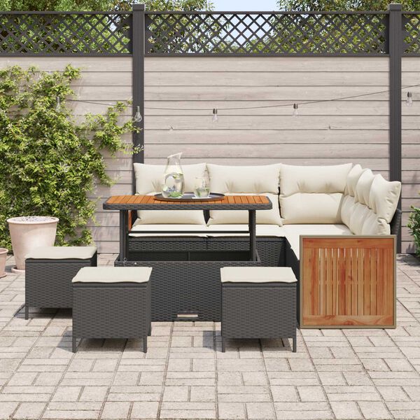 vidaXL Conjunto de Sof&aacute; de Jardim 9 pcs Preto e Creme vime PE