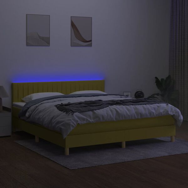 vidaXL Cama box spring c/ colch&atilde;o e LED 180x200 cm tecido verde