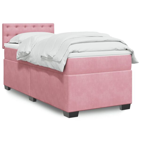 vidaXL Cama com molas/colch&atilde;o 90x190 cm veludo rosa