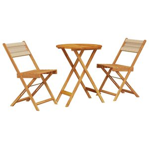 vidaXL 3 pcs conjunto de bistr&ocirc; polipropileno/madeira maci&ccedil;a bege
