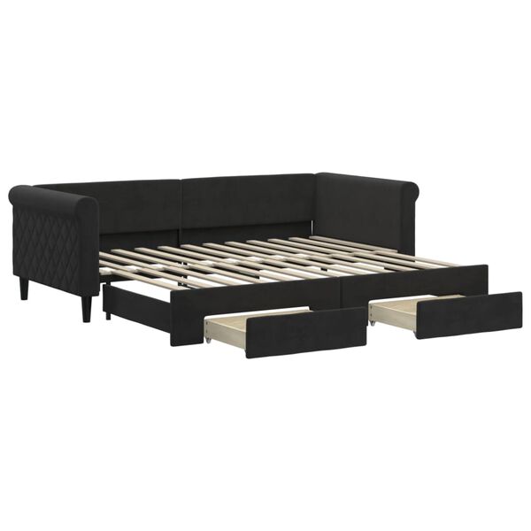 vidaXL Sof&aacute;-cama com gavet&atilde;o e gavetas 90x200 cm veludo preto