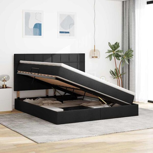 vidaXL Cama com arruma&ccedil;&atilde;o e colch&atilde;o Preto 160 x 200 cm Poli&eacute;ster