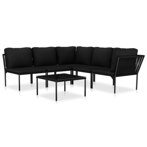 vidaXL 6 pcs conjunto lounge de jardim c/ almofadões PVC preto
