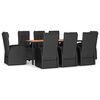 vidaXL 9 pcs conjunto de jantar p/ jardim c/ almofad&otilde;es vime PE preto