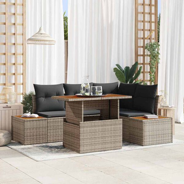 vidaXL Conjunto de Sof&aacute; de Jardim 5 pcs Cinzeto Rattan Sint&eacute;tico