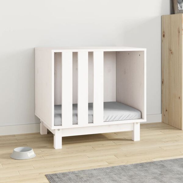 vidaXL Casota para c&atilde;es 60x45x57 cm madeira de pinho maci&ccedil;a branco