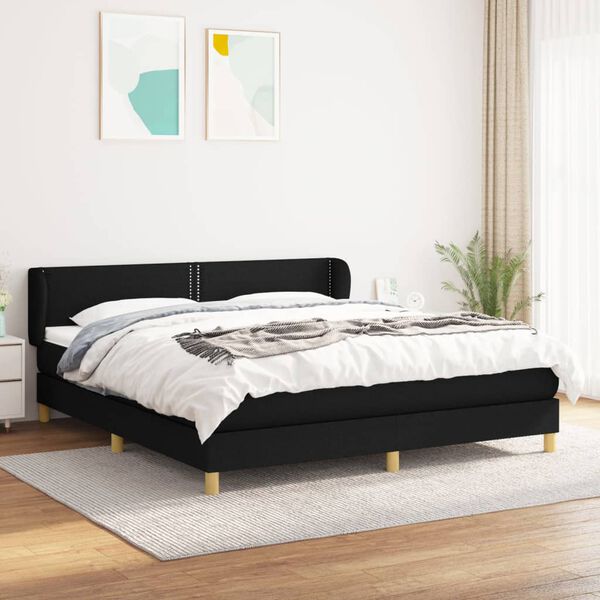 vidaXL Cama com molas/colch&atilde;o 160x200 cm tecido preto