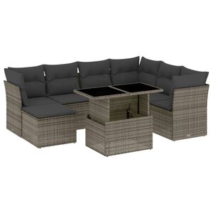 vidaXL 8 pcs conjunto sof&aacute;s de jardim c/ almofad&otilde;es vime PE cinzento
