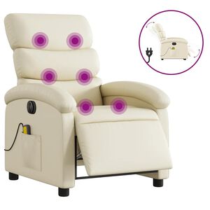 vidaXL Poltrona massagens reclin&aacute;vel el&eacute;trica couro artificial creme