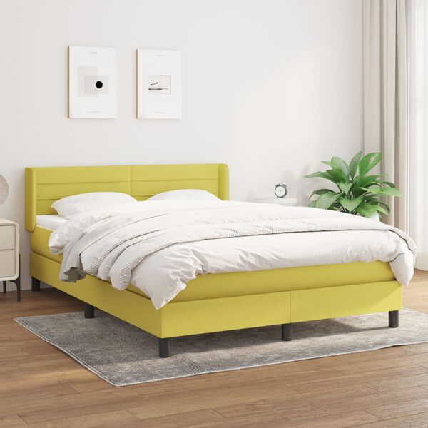 vidaXL Cama com molas/colch&atilde;o 140x190 cm tecido verde