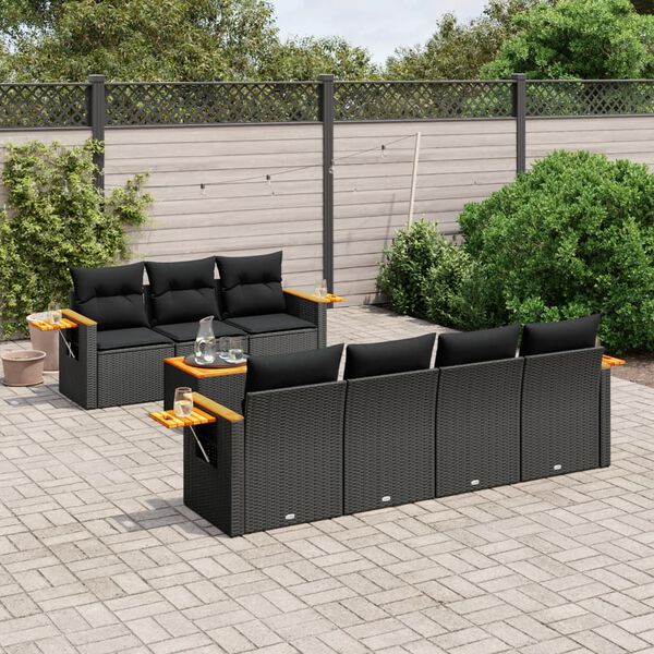 vidaXL 8 pcs conjunto sof&aacute;s de jardim com almofad&otilde;es vime PE preto