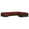 vidaXL 10 pcs conjunto lounge jardim c/ almofad&otilde;es vime PE castanho