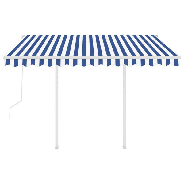 vidaXL Toldo retr&aacute;til autom&aacute;tico com postes 3,5x2,5 m azul e branco