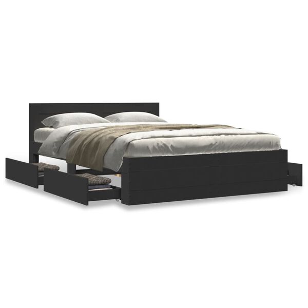 vidaXL Estrutura cama c/ cabeceira 120x190 cm derivados madeira preto