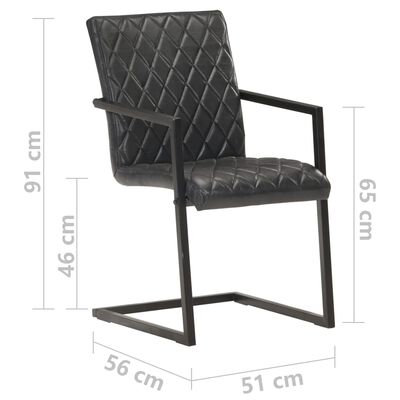 vidaXL Cadeiras de jantar cantilever 6 pcs couro genuíno preto