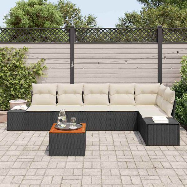 vidaXL Conjunto de Sof&aacute; de Jardim com almofada 7 pcs Preto vime PE