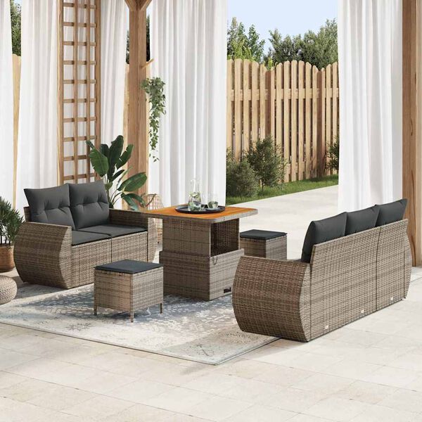 vidaXL Conjunto de Sof&aacute; de Jardim com almofada 8 pcs Cinzeto vime PE