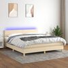 vidaXL Cama box spring c/ colch&atilde;o e LED 160x200 cm tecido cor creme