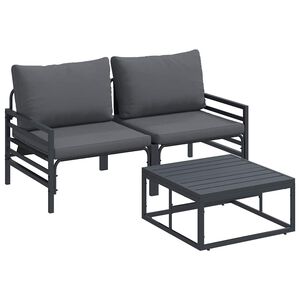 vidaXL Conjunto de Sof&aacute; de Jardim com almofada 3 pcs Preto A&ccedil;o