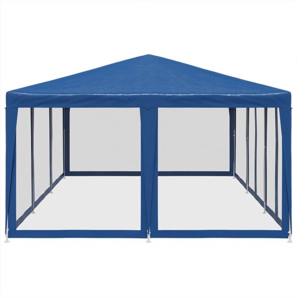 vidaXL Tenda p/ festas c/ 10 paredes laterais malha 6x4 m PEAD azul