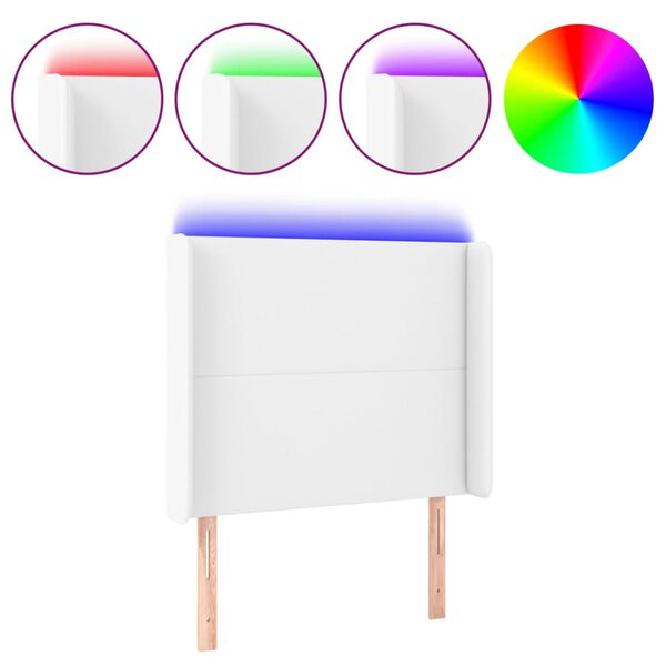 vidaXL Cabeceira cama c/ LED couro artificial 93x16x118/128 cm branco