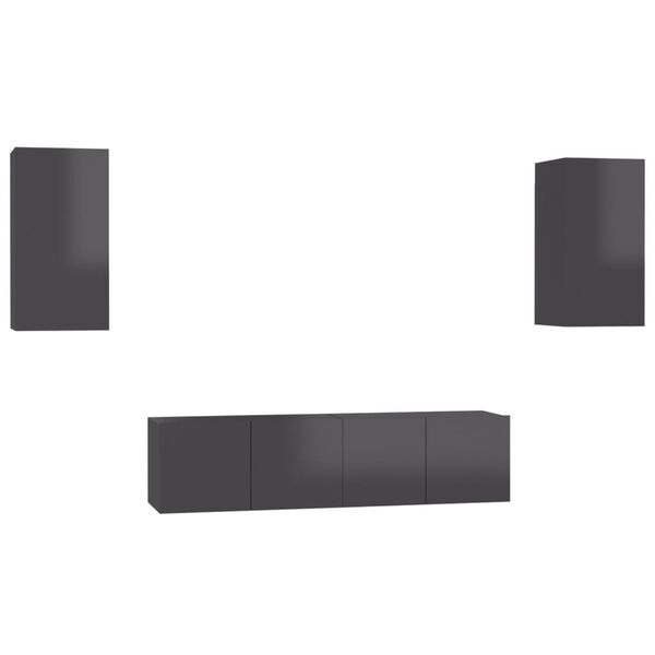 vidaXL 4 pcs conjunto de m&oacute;veis de TV contraplacado cinzento brilhante